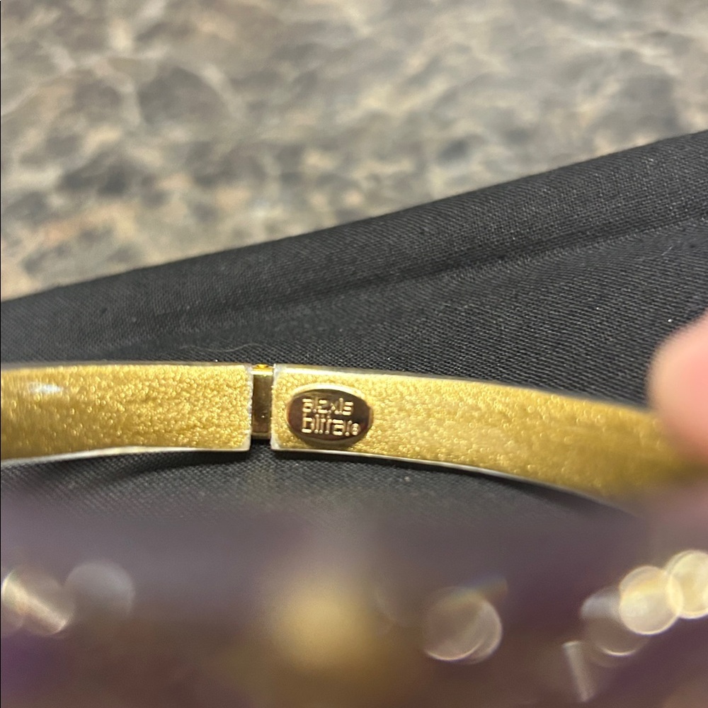 Alexis Bittar - Purple Colored Hinge Lucite Bangle Bracelet with Crystals. - Picture 4 of 6